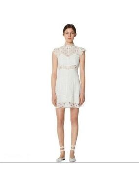 Sandro White Lace High-Neck Mini Dress